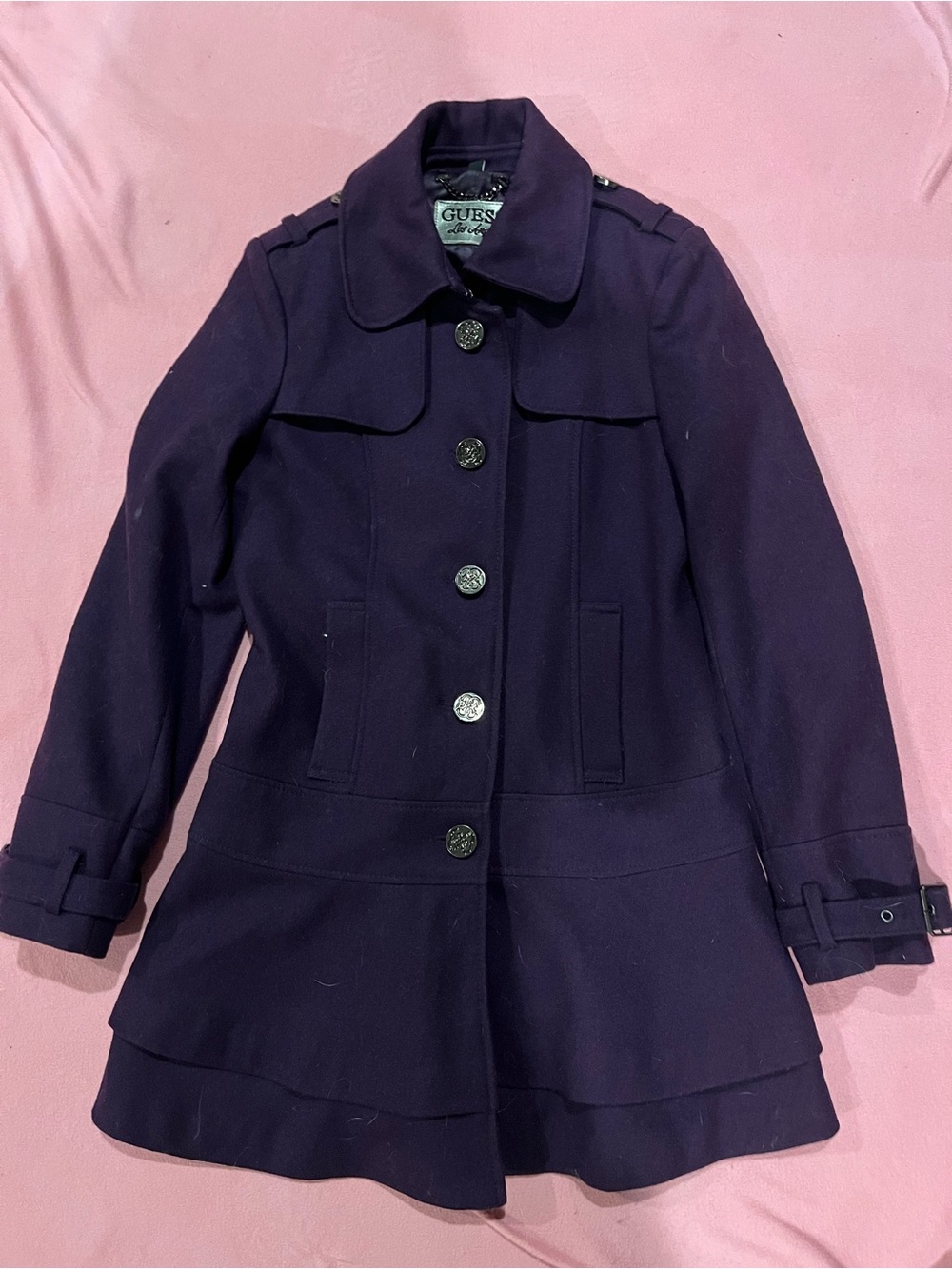 Guess Purple Peacoat with Flared Hem
